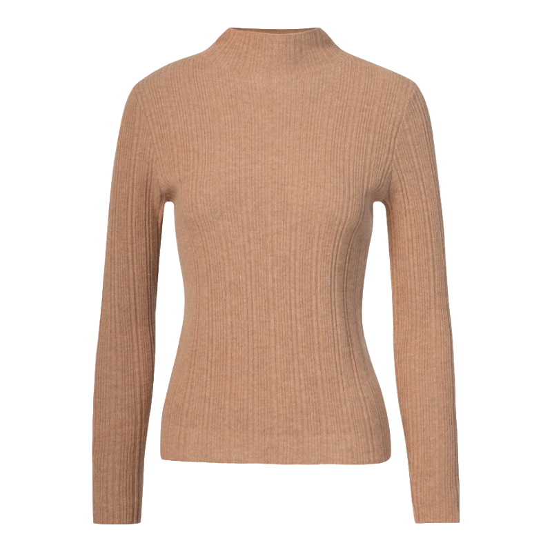 皮皮狗冬季新款 时尚半高领抽条羊绒衫女长袖通勤休闲针织上衣 140沙米色 L 165/88A