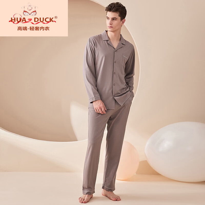 hua · duck法式品牌轻奢色莫代尔男女士家居服春秋宽松长袖情侣睡衣