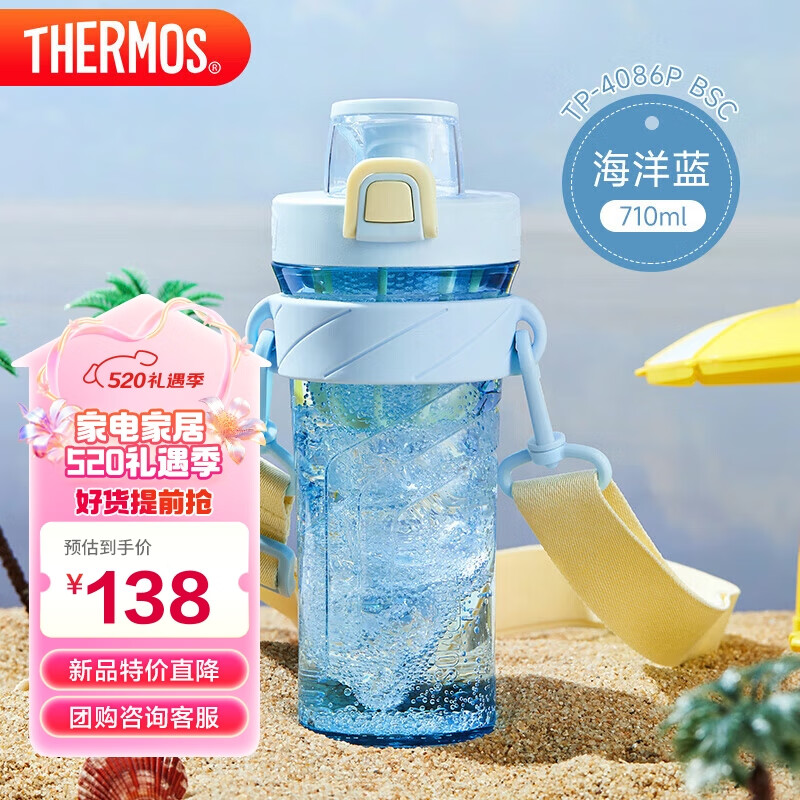 膳魔师（THERMOS）塑料水杯运动水壶男女士儿童500ML大容量摇摇杯子TP-4086P BSC