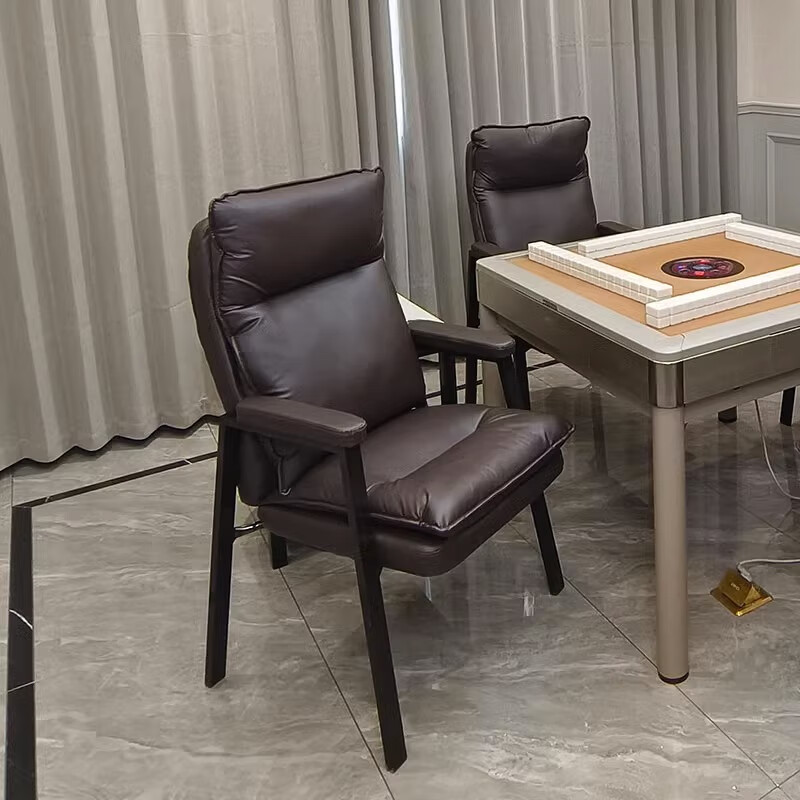 妙普乐2024新款麻将椅子 专用四个木黎棋牌室专用麻将椅茶楼麻将机久坐 深咖色单张-+货上门-不++免 固定扶手 铁制脚