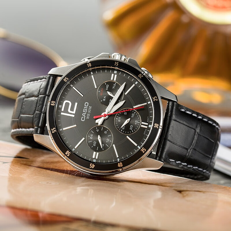 卡西欧(casio)手表 商务男士运动防水石英腕表 黑盘皮带mtp-1374l-1a