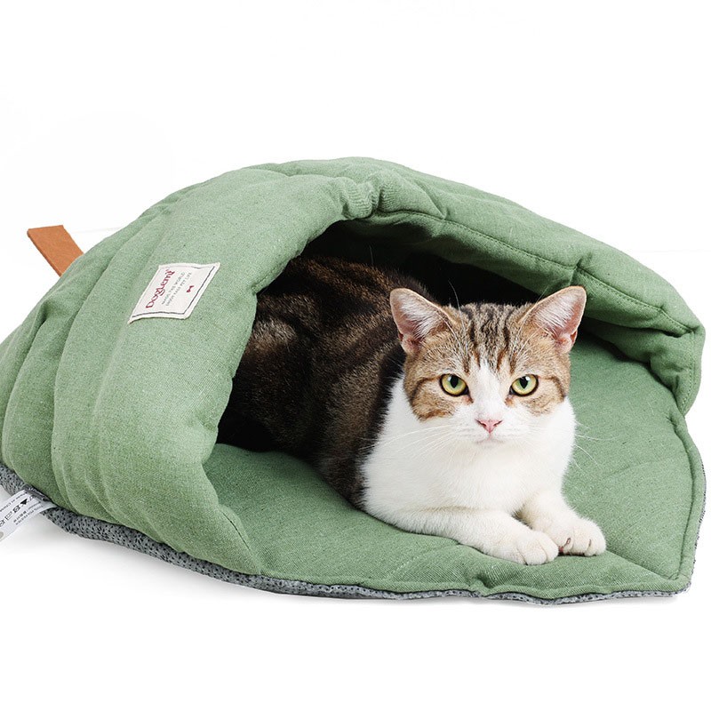 新品深度睡眠猫房子床垫宠物猫咪睡袋叶子抱抱创意秋冬猫窝 DogLemi 绿色 均码