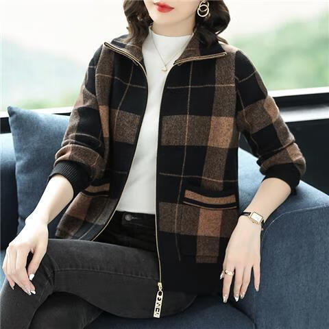 女带拉连的秋衣有拉链子外套中年人妇女针织开衫女士2022今年流行新款