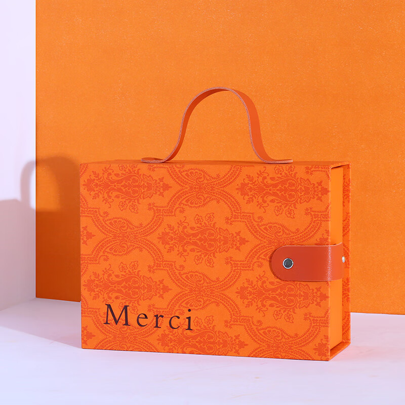 盒子礼盒大号手提口红生日仪式感包装盒 抽屉手提酷奇橙色小号18*13*