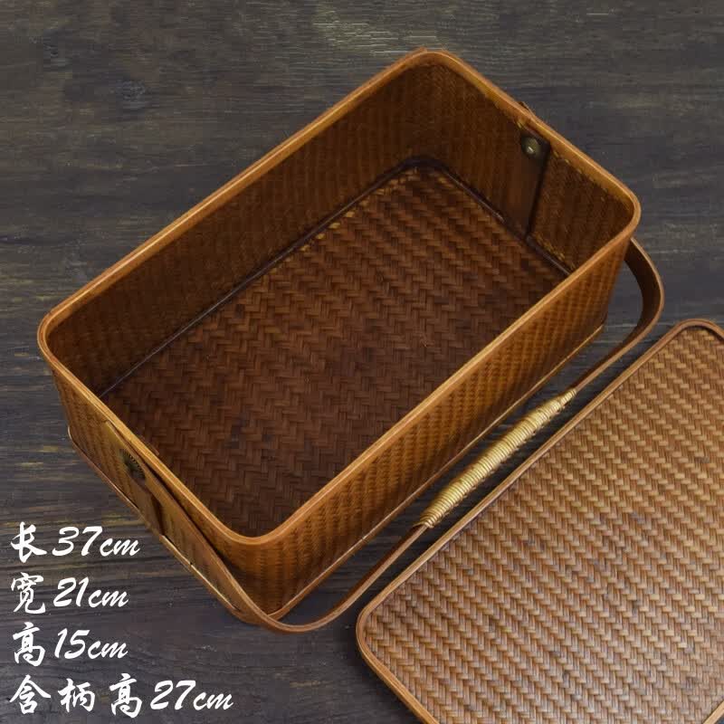 盒中式竹编茶具收纳盒便携茶具茶箱桌面收纳筐旅行茶壶茶 大漆茶箱