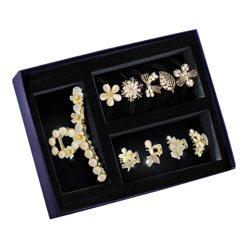 SENDME花朵發(fā)夾女生小號抓夾碎發(fā)劉海邊夾發(fā)圈發(fā)繩丸子頭生日禮物 發(fā)飾10件套【禮盒裝】