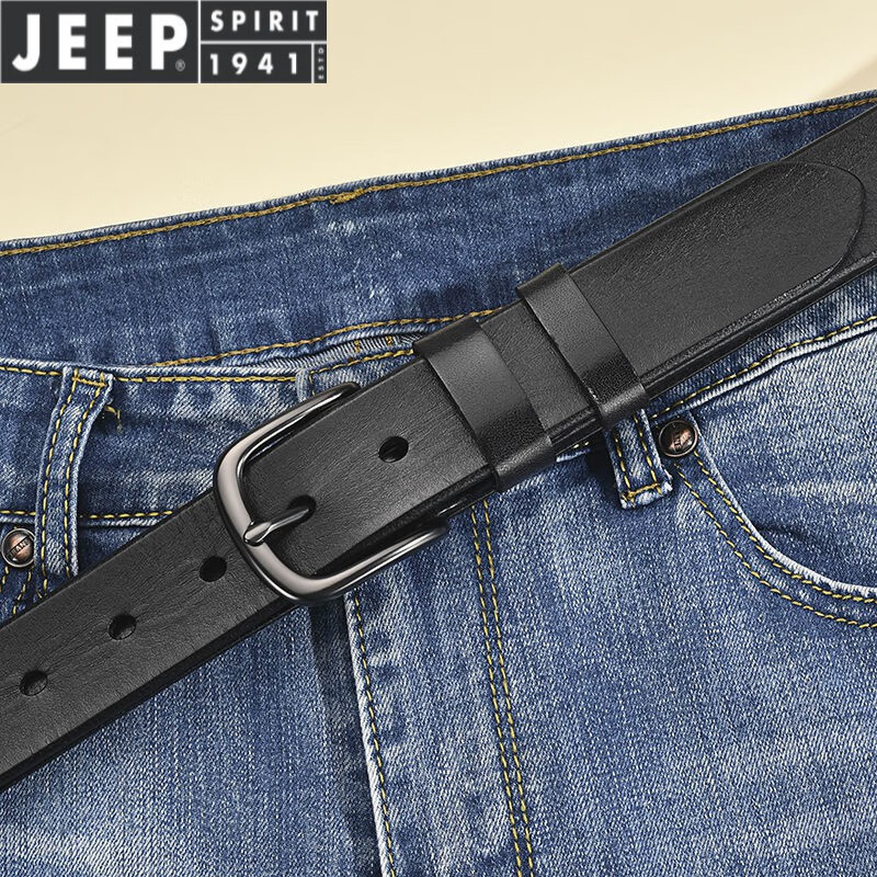 JEEP SPIRIT轻奢防过敏纯牛皮皮带软真皮裤腰带男士针扣简约休闲复古男青年商 1077:卡其色(带宽3.5CM) 100cm