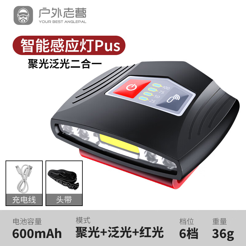 戶外老曹可充電超長續(xù)航感應(yīng)燈釣魚頭燈帽夾燈帽檐燈頭戴式強光超輕夜釣燈 升級款聚光+泛光感應(yīng)頭燈