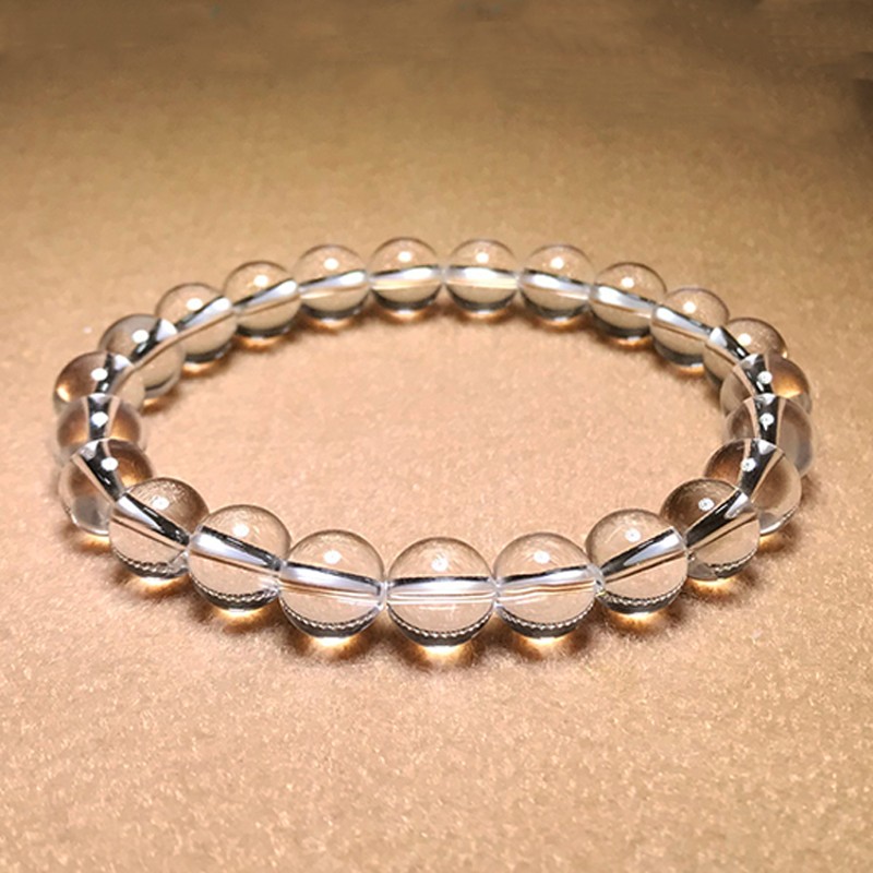 天然白水晶手链 单圈圆珠 全净体男士 女款简约款手串 东海水晶 8mm