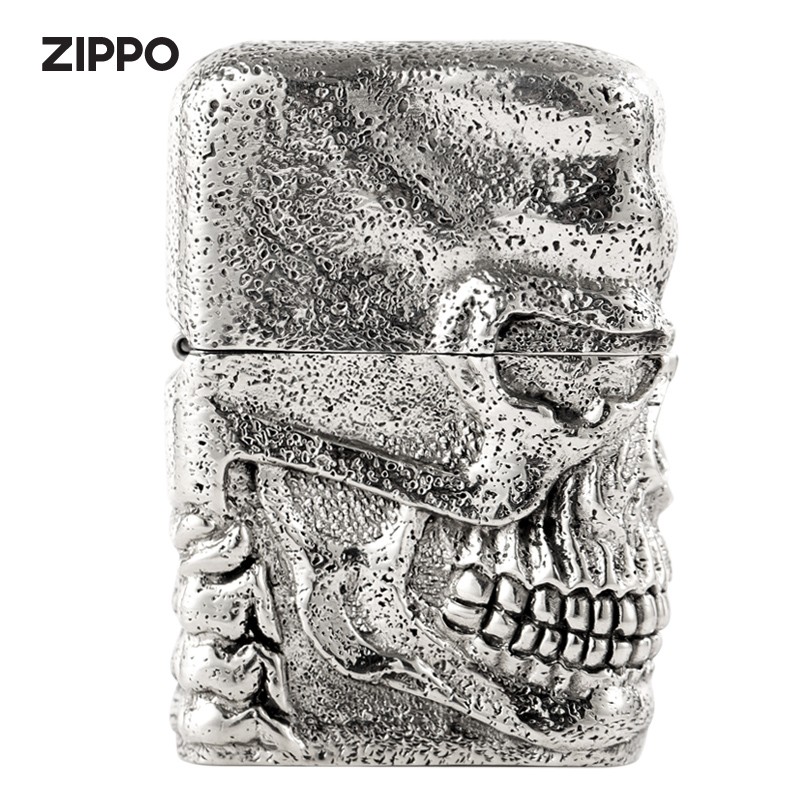 zippozippo打火机黄铜复古做旧浮雕重盔甲骷髅亡灵煤油防风打火机 重