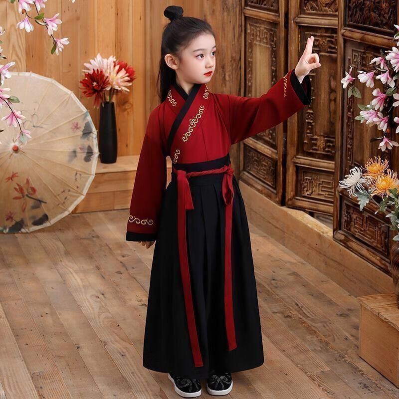 踏丽虹花木兰演出服小学生汉服霸气演出服女孩国学服双兔傍地走士兵