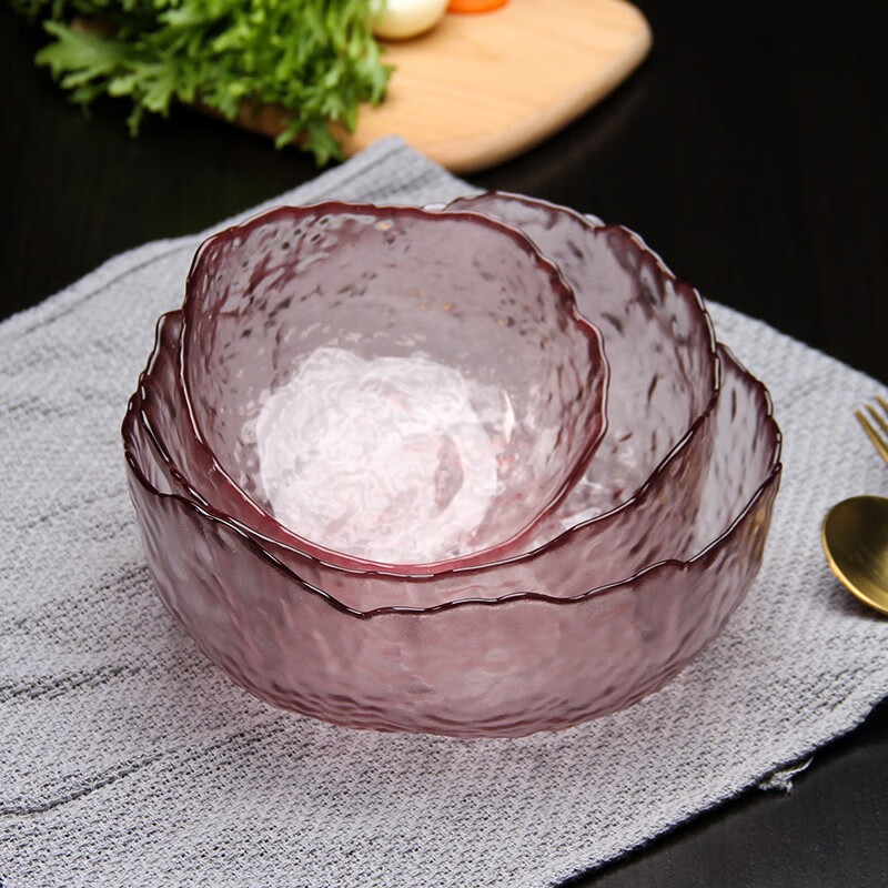 法蘭晶 法兰晶 北欧沙拉碗玻璃碗玻璃盘子水果盘创意沙拉盘糖果盘玻璃盘 粉色沙拉碗3件套