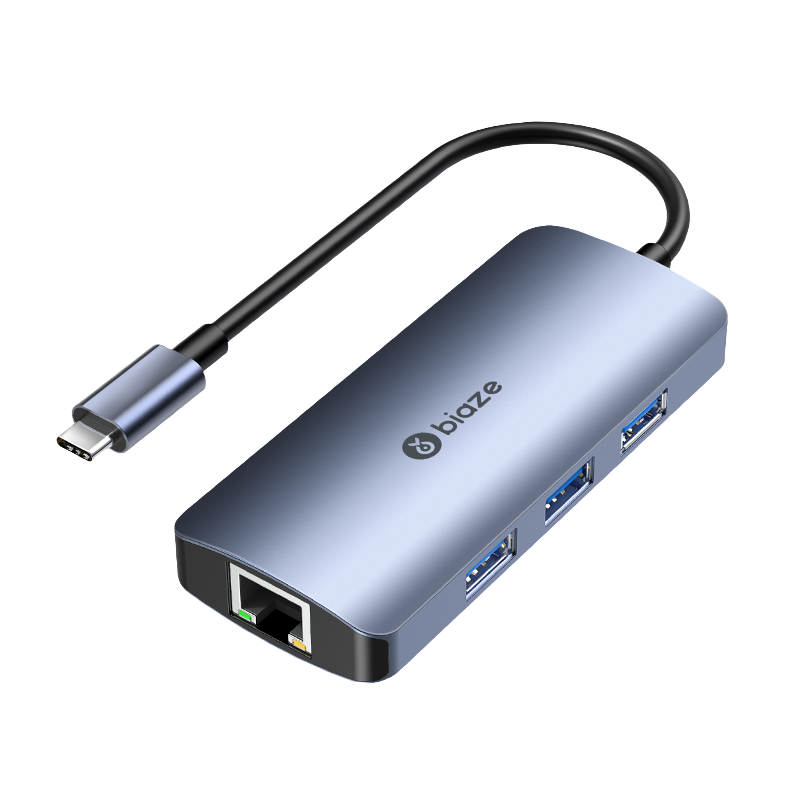Biaze 毕亚兹 Type-C扩展坞拓展坞网线转接头USB3.0转网卡口免驱动分线器转换器雷电3/4 苹果MacBook华为联想笔记本