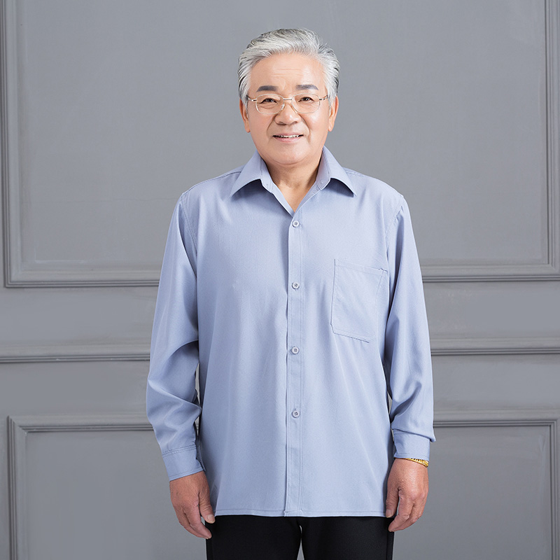 节男装爷爷夏季衣服男长袖中老年衬衫老爸爸夏装薄款短衬衣70-80-90