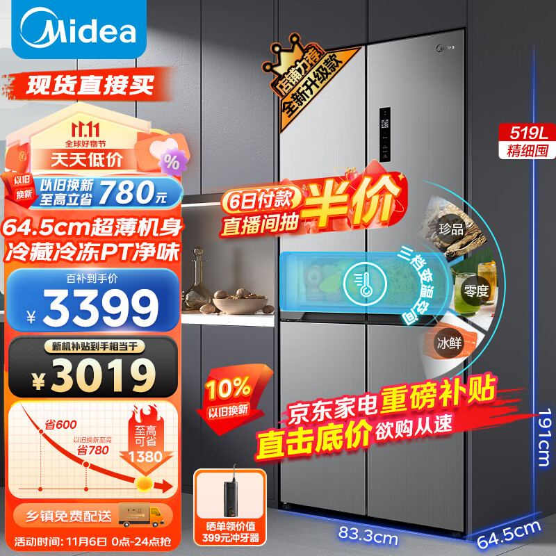 美的（Midea）519升一级能效双变频十字对开双开四开多门大容量风冷无霜家用电冰箱超薄MR-545WSPZE属于什么档次？