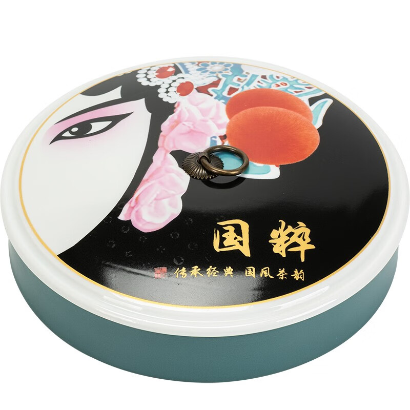 国粹脸谱陶瓷普洱大茶饼罐空罐白茶饼空礼盒装伴手礼 国粹普洱茶饼罐