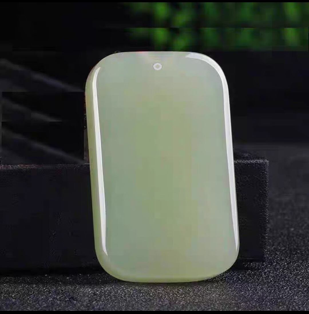 兮娇和田玉平安无事牌浅鸭蛋青吊坠男女款玉石面包牌玉坠白玉新疆