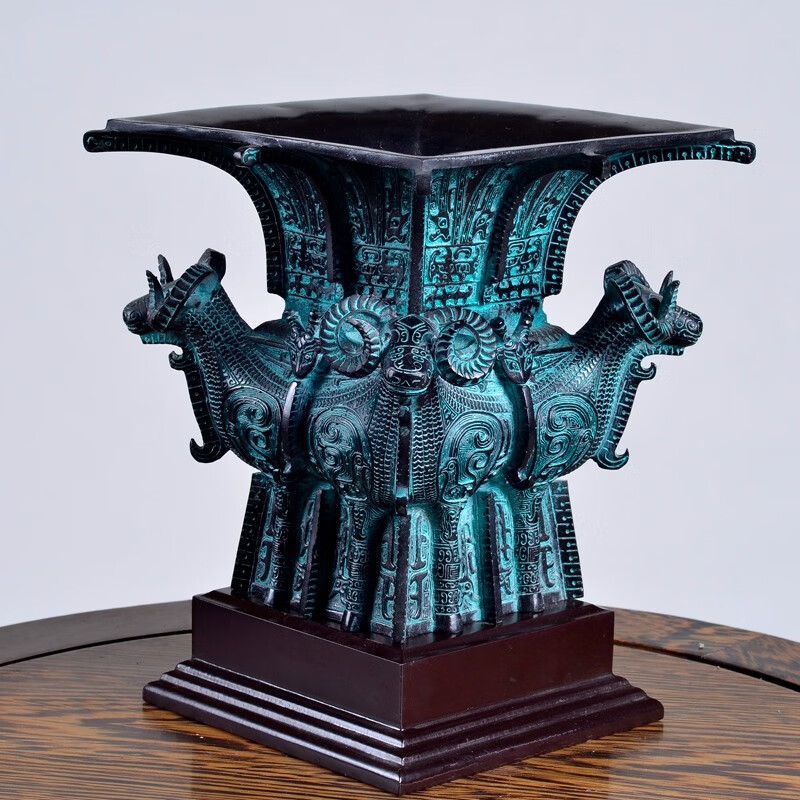 仿古青铜器商朝四羊方尊酒店落地摆件盛酒器礼器商务礼品博物馆 高20