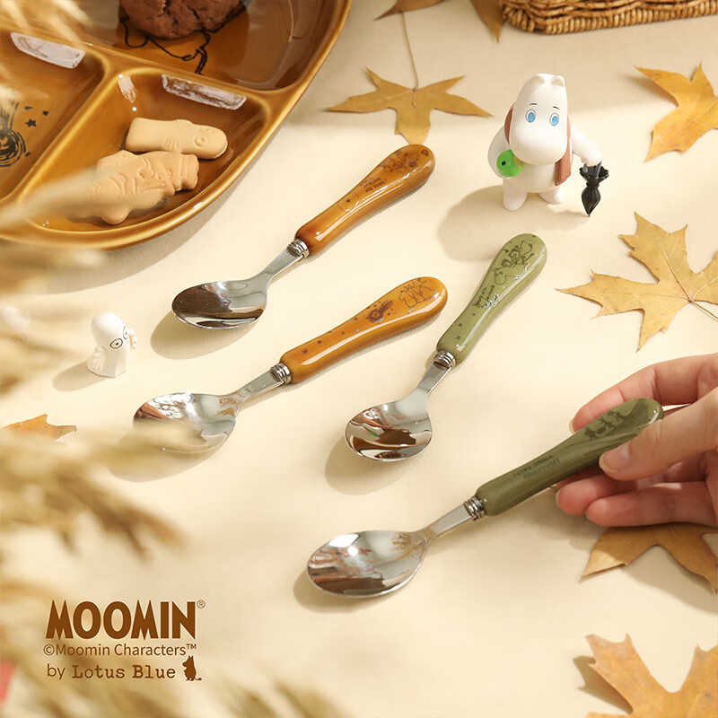 蓝莲花蓝莲花moomin姆明餐具不锈钢勺子家用长柄儿童勺高颜值吃饭小勺子 姆明儿童勺（焦糖棕）-惊喜 详情右滑主图见图三