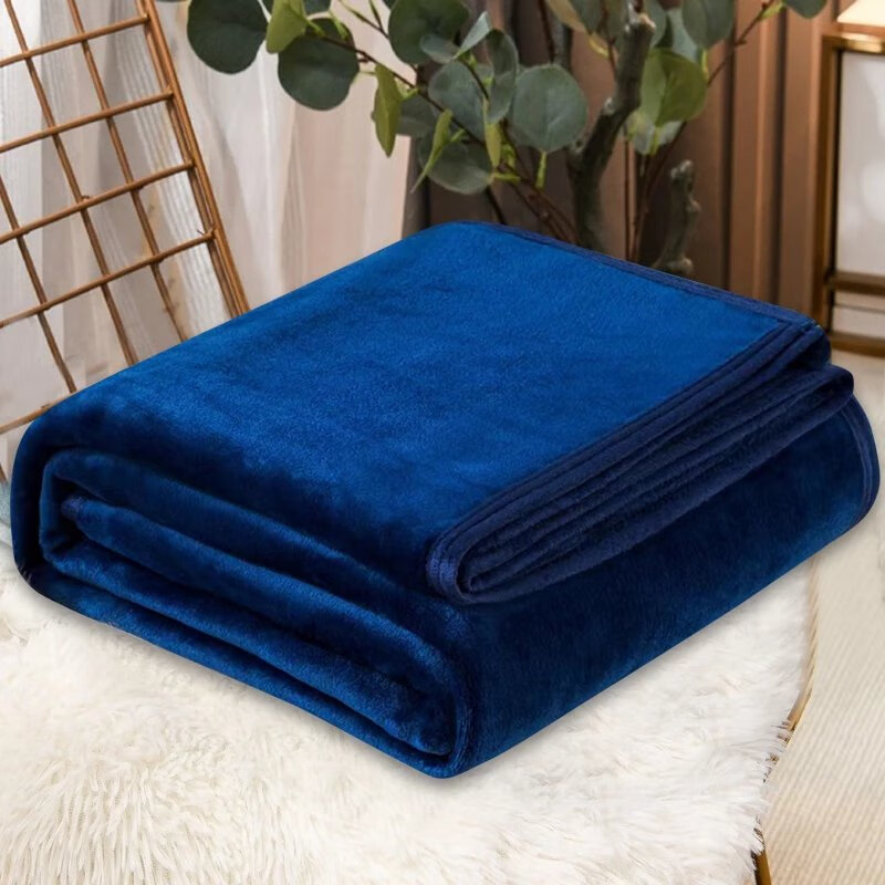 夏季珊瑚绒毯人毛毯子空调毛巾被春秋薄款盖毯垫法兰绒小被子 藏青色 100x150cm儿童毯【可铺可盖】