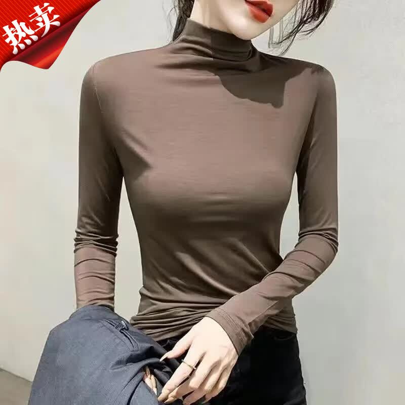 依蔻兰蒂（yiKOULANDi）半高领打底衫女冬装女2022新款秋冬韩版时尚修身内搭保暖长袖恤女 单件咖啡色   XL 建议120-135斤怎么看?