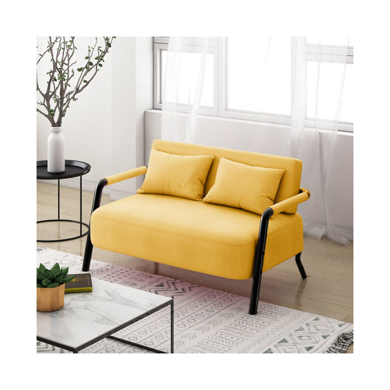 菲达森北欧沙发小户型简约现代双人铁艺简易日式出租房单人布艺客厅沙发 黄色 单人座