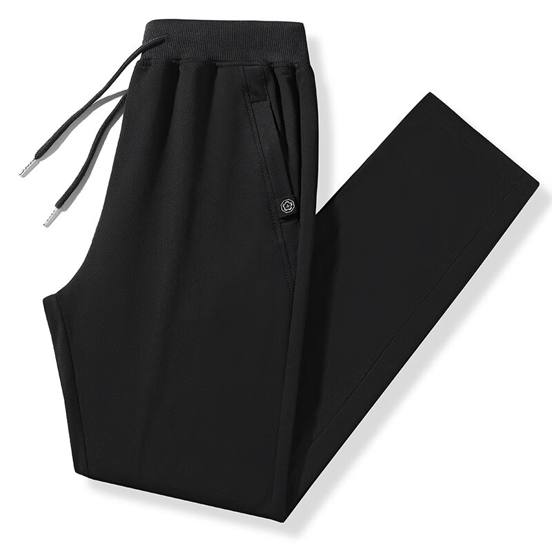 加绒青年男士裤子运动长裤时尚潮流百搭男裤  美茵圣 黑色平口(不加绒