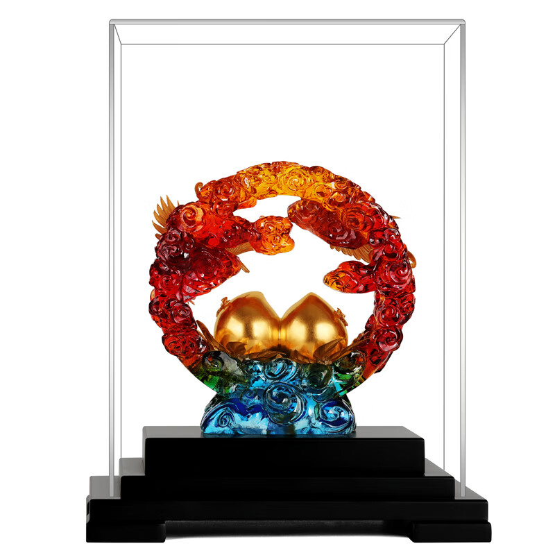 NWTB 金箔琉璃寿桃摆件送老人长辈生日礼物60 70 80贺寿祝寿大寿礼品 福寿双全