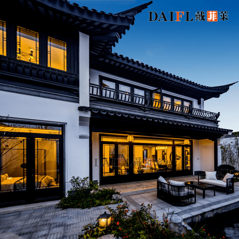 戴菲莱徽派四合院别墅复古门窗断桥铝合金新中式仿古密封隔音厂家定制