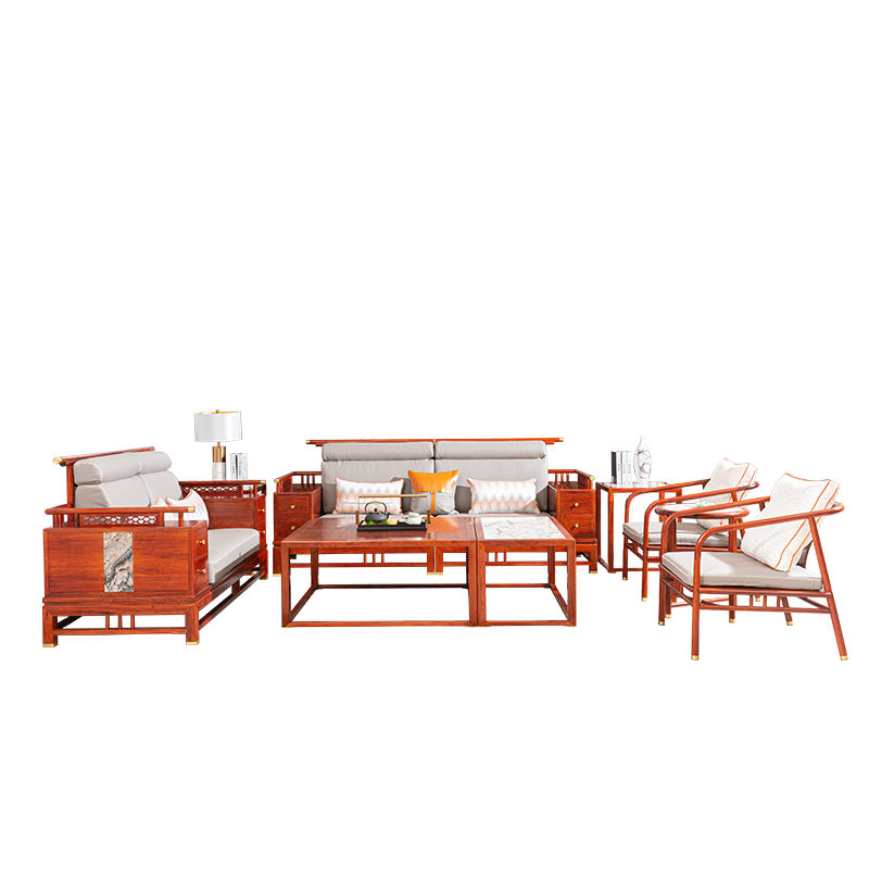 祥蕴阁红木家具 缅甸花梨（学名：大果紫檀）龙悦居2号沙发 1123组合9件套沙发