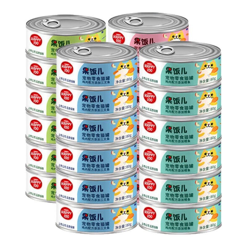頑皮（Wanpy）果飯兒貓罐頭貓咪湯汁貓罐濕糧補水寵物零食罐頭80g 【混合裝】4種口味80g*24