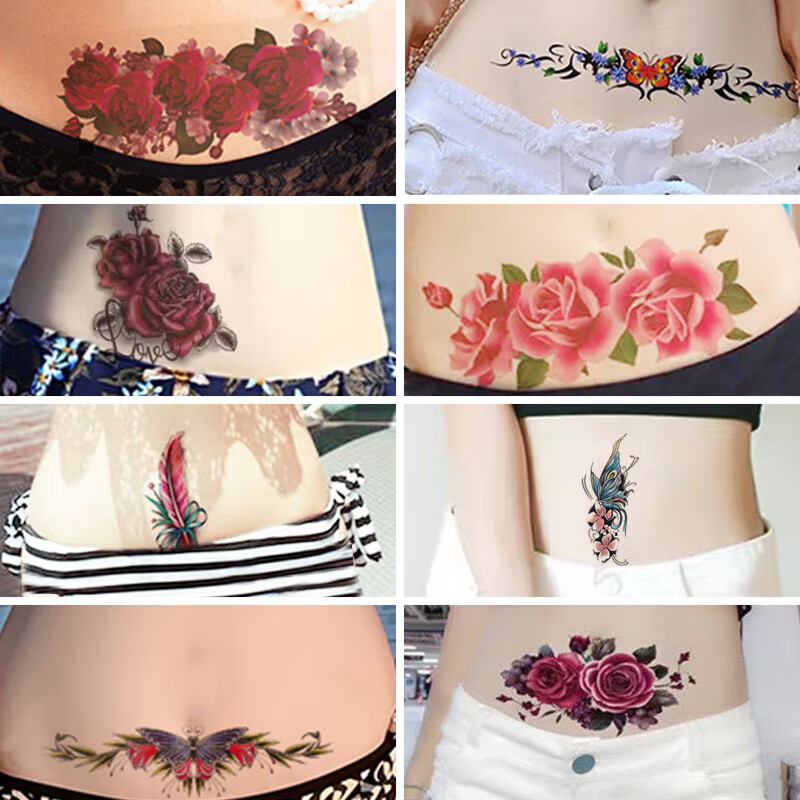 剖腹产遮疤痕纹身贴肚子防水女持久性感肚皮横竖疤小腹腰部玫瑰花