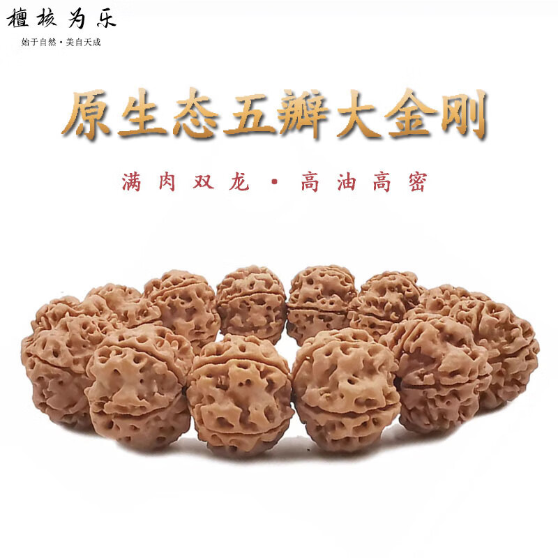 檀核为乐金刚菩提手串 原生态五瓣大金刚 尼泊尔大金刚原籽双龙纹文玩手串 五瓣满肉大金刚20-21mm