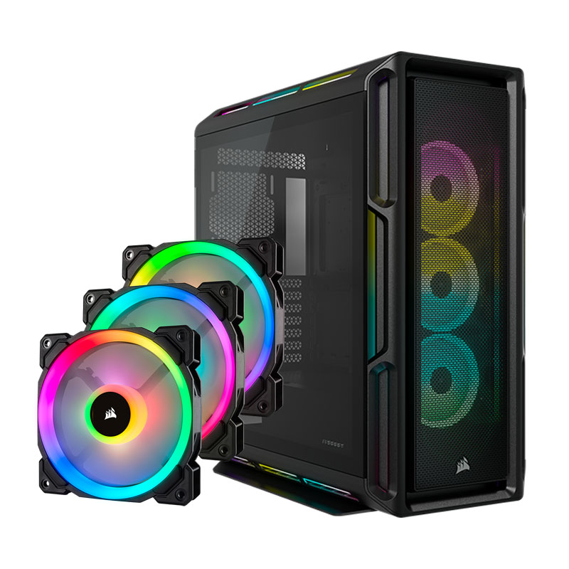美商海盗船（USCORSAIR)  iCUE 5000T RGB钢化玻璃中塔机箱+LL120 RGB 三颗装风扇优惠套装