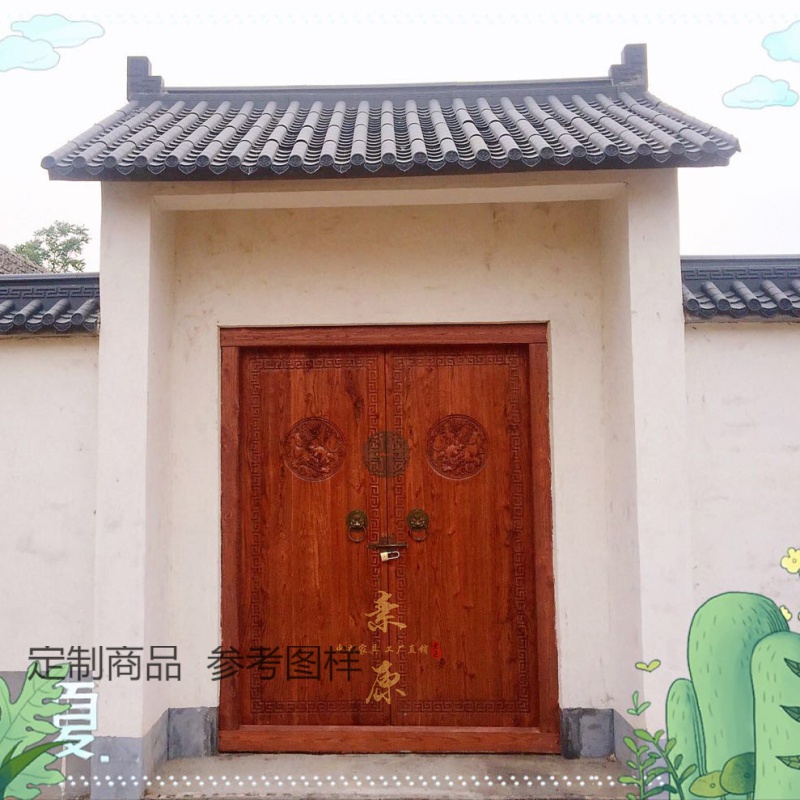 定制实木中式仿古大门定制榆木别墅庭院大门进户门农村自建房双开大门