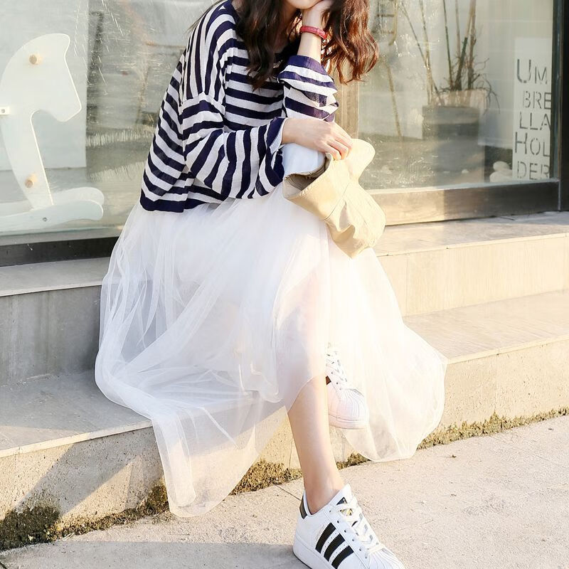 韩版a字裙ins半身裙中长款学生长裙 白色 裙长70cm(适合150以下身高)