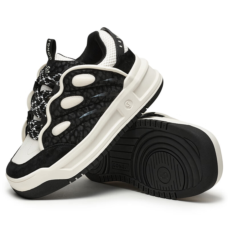 共迹gongji 2025秋季新款福蝶面包鞋方头板鞋厚底增高运动鞋轻便休闲鞋女鞋 黑色-夜迷蛱蝶 35 (225mm)