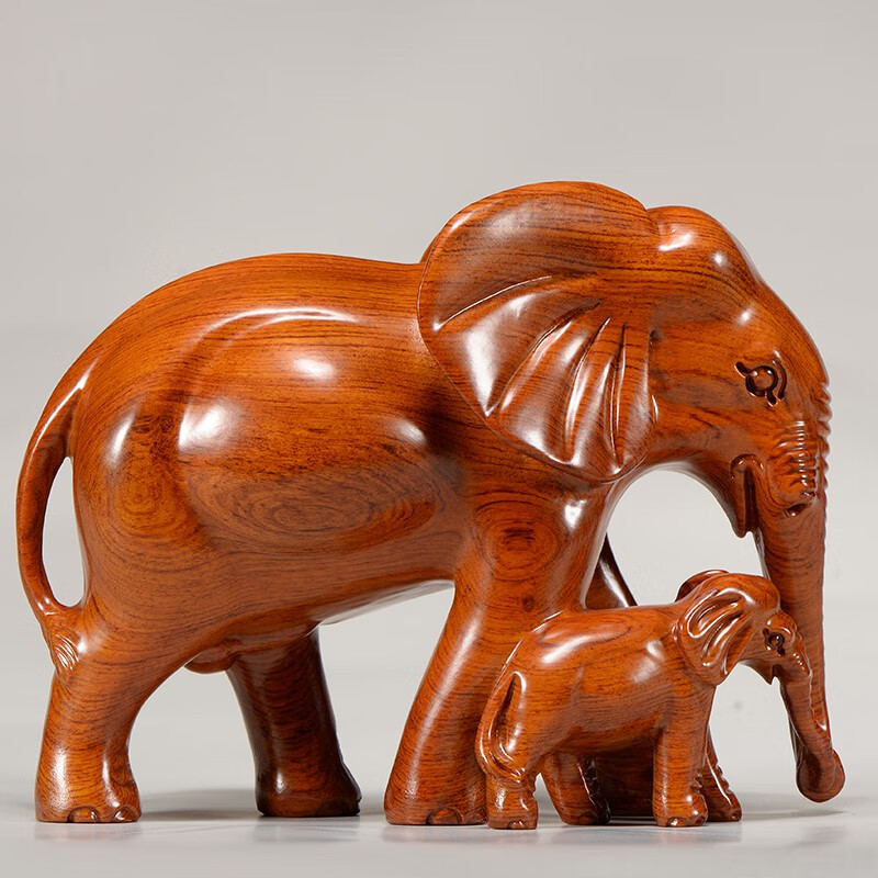 实木雕刻大象摆件檀木头根雕一对母子象吉祥家居装饰红木质工艺品