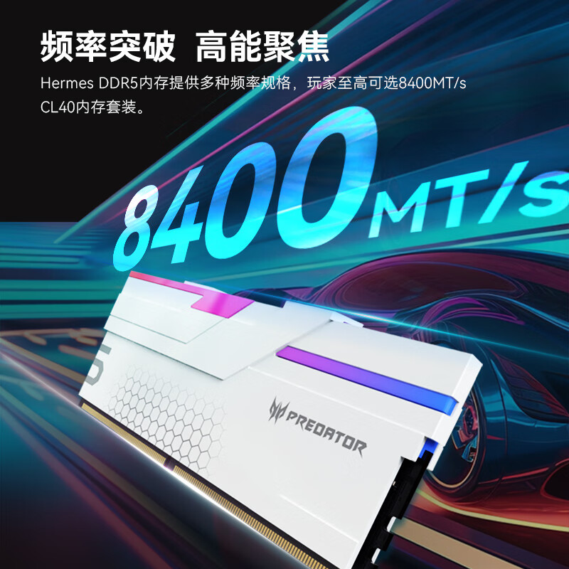宏碁掠夺者(PREDATOR)DDR5 台式机内存条 Hermes冰刃系列 RGB灯条 台式机电脑配件 6000频率 C28冰刃黑 48GB 1套 24*2