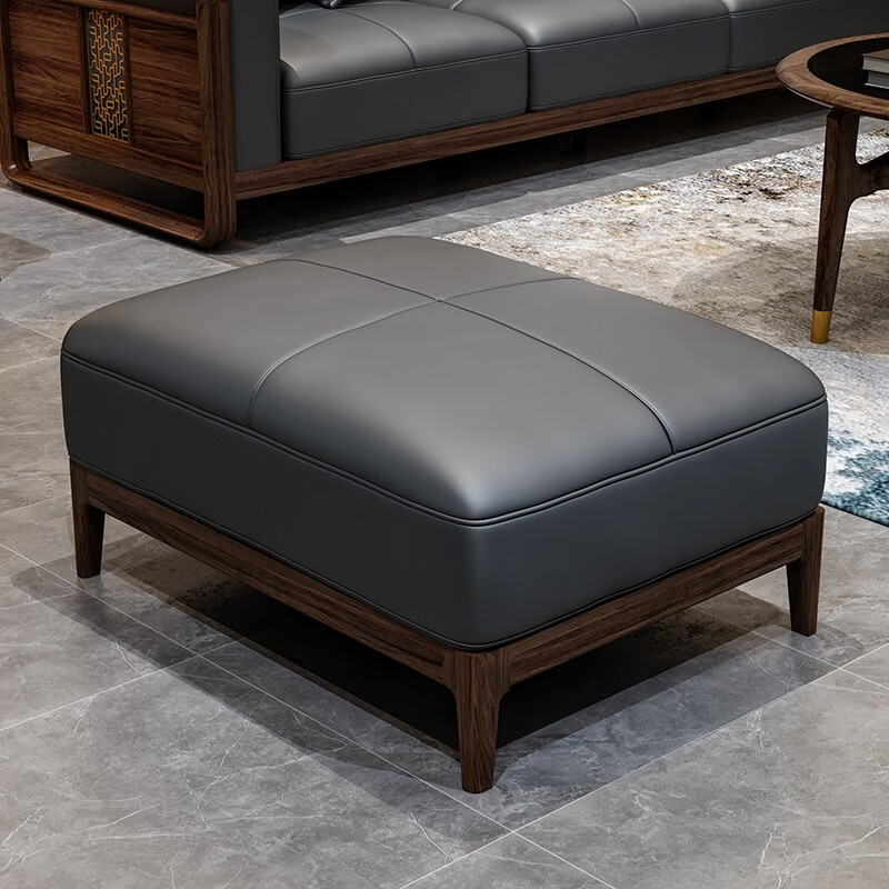 心居名家 实木沙发脚踏 真皮沙发脚踏 新中式客厅沙发组合配套软座包