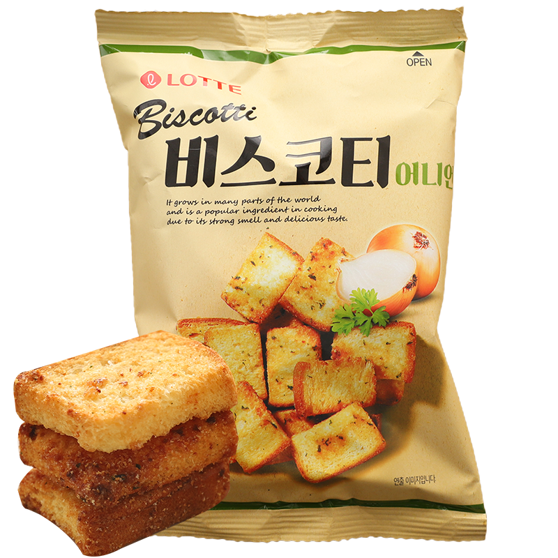 乐天（LeTian）韩国进口 乐天 蒜香披萨味烤酥性葱香面包干零食小吃 葱香味70g