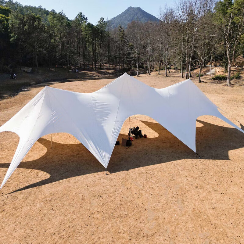 天幕帐篷户外超大八爪鱼万重山驼峰双峰露营防晒帐篷 白色三峰-20*8