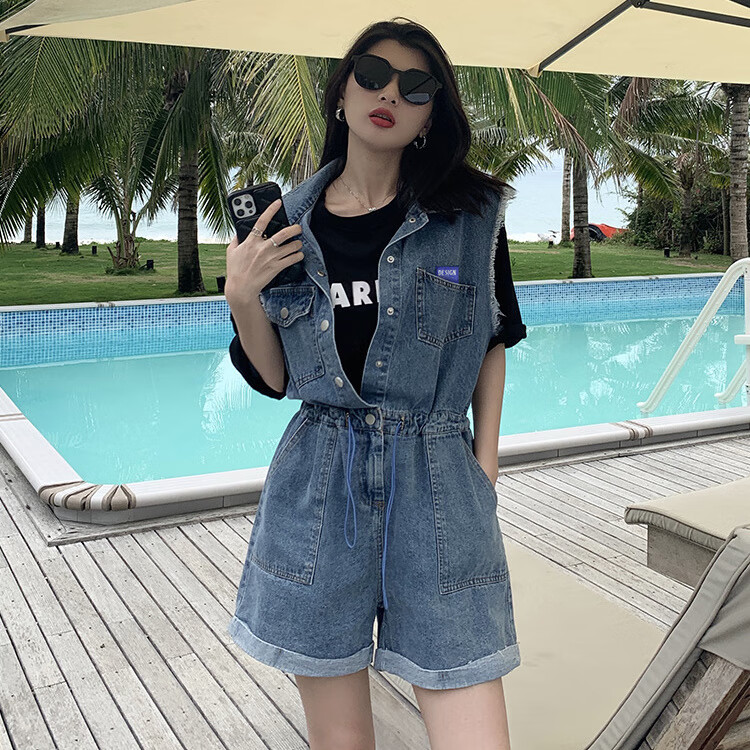 星垂晓雾酷酷的女装连体牛仔衣工装裤女夏夏季穿搭女生显瘦套装休闲短