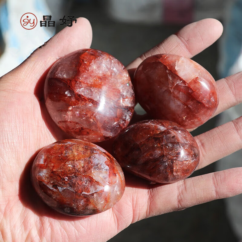 晶妤天然红胶花把玩原石红水晶摆件饰品手把玩件标本货 20公斤