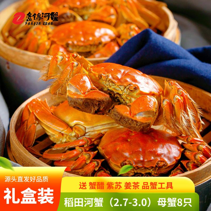【活蟹】盘锦河蟹（2.7-3.0）母蟹8只送蟹礼包  螃蟹稻