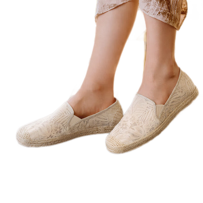 斯凱奇（Skechers）女鞋夏季漁夫鞋單鞋新中式蕾絲平底鞋淺口一腳蹬通勤鞋113025