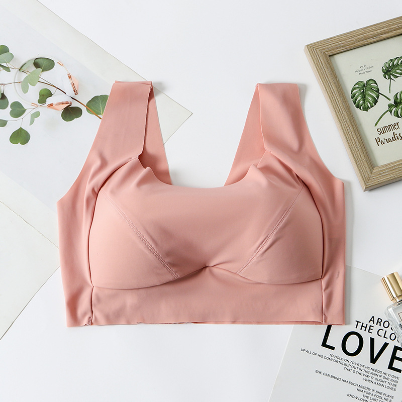 桑蚕丝背心式文胸 真丝内衣无痕一片式透气运动瑜伽内衣女 粉色 s