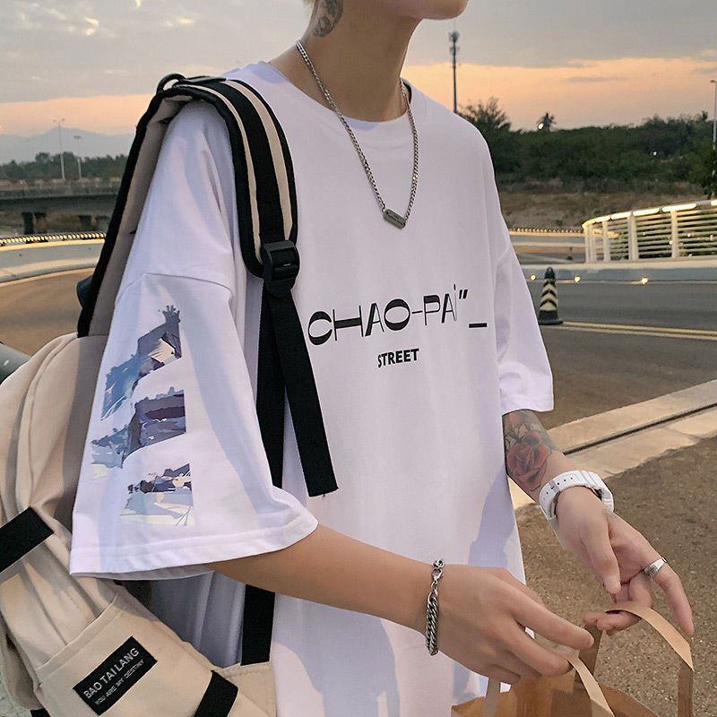 hksh个性嘻哈网红痞帅短袖t恤男夏装胖子大码显瘦百搭半袖上衣ins潮