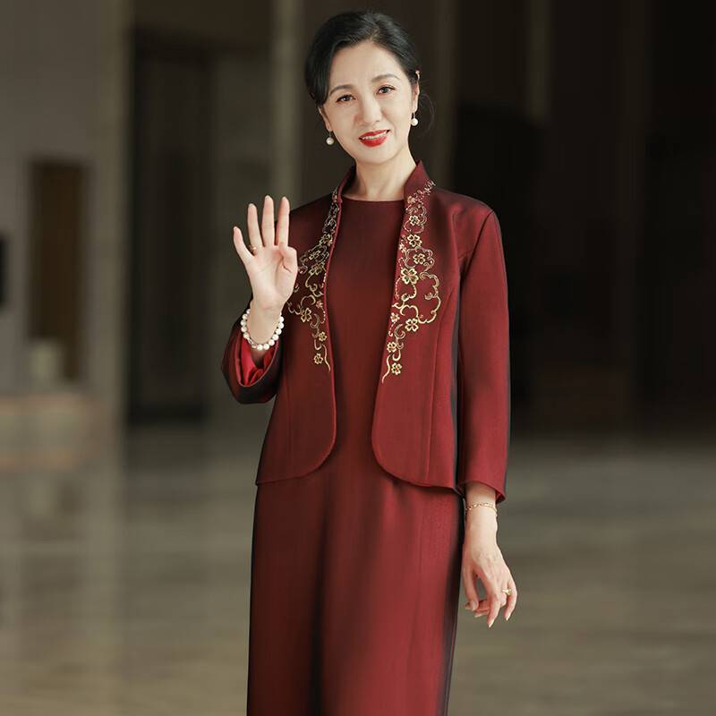 葛诺婚礼妈妈装高档礼服两件套秋冬套装喜婆婆婚宴时尚礼服秋冬款婚宴