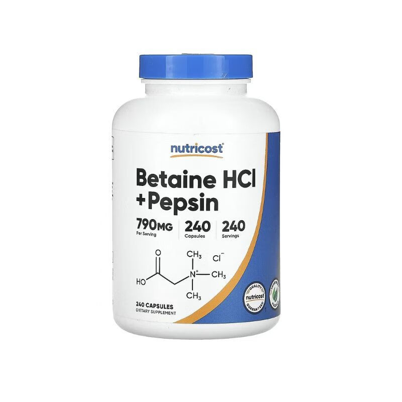 国内现货:nutricost:betaine:hcl:pepsin甜菜碱盐酸盐240粒790mg 胶囊